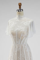 Load image into Gallery viewer, White A Line Short High Neck Corset Boho Wedding Dress with Ruffles