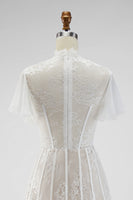 Load image into Gallery viewer, White A Line Short High Neck Corset Boho Wedding Dress with Ruffles