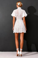 Load image into Gallery viewer, White A Line Short High Neck Corset Boho Wedding Dress with Ruffles