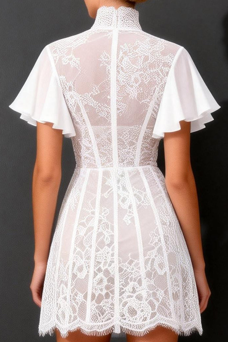 Load image into Gallery viewer, White A Line Short High Neck Corset Boho Wedding Dress with Ruffles