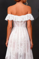 Load image into Gallery viewer, White Off the Shoulder Corset A Line High-Low Boho Wedding Dress