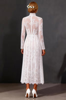 Load image into Gallery viewer, White Corset High Neck Lace A Line Maxi Boho Wedding Dress with Sleeves