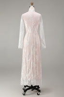 Load image into Gallery viewer, White Corset High Neck Lace A Line Maxi Boho Wedding Dress with Sleeves