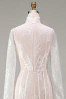 Load image into Gallery viewer, White Corset High Neck Lace A Line Maxi Boho Wedding Dress with Sleeves