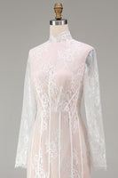 Load image into Gallery viewer, White Corset High Neck Lace A Line Maxi Boho Wedding Dress with Sleeves