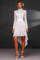 Load image into Gallery viewer, White High Neck High-Low A Line Corset Boho Wedding Dress with Sleeves