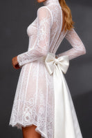 Load image into Gallery viewer, White High Neck High-Low A Line Corset Boho Wedding Dress with Sleeves