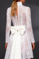 Load image into Gallery viewer, White High Neck High-Low A Line Corset Boho Wedding Dress with Sleeves