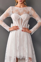 Load image into Gallery viewer, White High-Low Boat Neck Corset Long Sleeves A Line Boho Wedding Dress