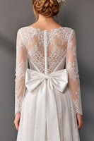 Load image into Gallery viewer, White High-Low Boat Neck Corset Long Sleeves A Line Boho Wedding Dress