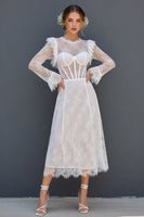 Load image into Gallery viewer, White Maxi A Line Corset Ruffled Sleeves Round Neck Boho Wedding Dress