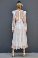 Load image into Gallery viewer, White Maxi A Line Corset Ruffled Sleeves Round Neck Boho Wedding Dress