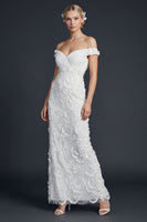 Load image into Gallery viewer, Sparkly Mermaid Appliqued Off the Shoulder Maxi Boho Wedding Dress