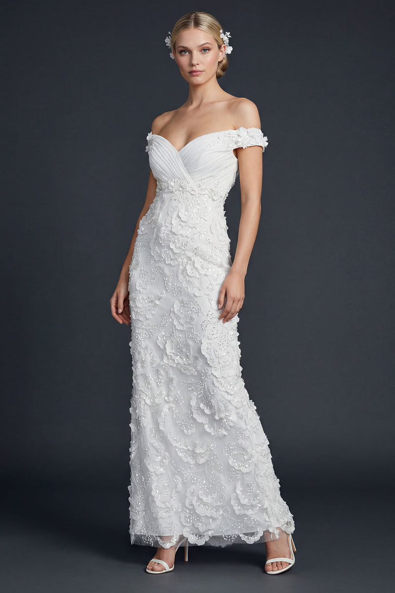 Load image into Gallery viewer, Sparkly Mermaid Appliqued Off the Shoulder Maxi Boho Wedding Dress