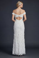 Load image into Gallery viewer, Sparkly Mermaid Appliqued Off the Shoulder Maxi Boho Wedding Dress