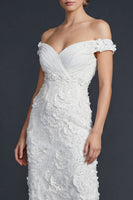 Load image into Gallery viewer, Sparkly Mermaid Appliqued Off the Shoulder Maxi Boho Wedding Dress