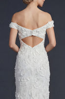 Load image into Gallery viewer, Sparkly Mermaid Appliqued Off the Shoulder Maxi Boho Wedding Dress