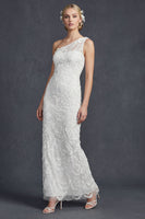Load image into Gallery viewer, Sparkly White Floral Mermiad Maxi Beaded One Shoulder Boho Wedding Dress with Appliques