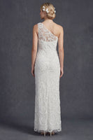 Load image into Gallery viewer, Sparkly White Floral Mermiad Maxi Beaded One Shoulder Boho Wedding Dress with Appliques