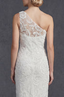 Load image into Gallery viewer, Sparkly White Floral Mermiad Maxi Beaded One Shoulder Boho Wedding Dress with Appliques