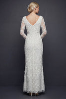 Load image into Gallery viewer, Sparkly White V-Neck Beaded Mermaid Appliqued Maxi Floral Boho Wedding Dress