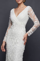 Load image into Gallery viewer, Sparkly White V-Neck Beaded Mermaid Appliqued Maxi Floral Boho Wedding Dress