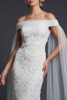 Load image into Gallery viewer, Sparkly White Off the Shoulder Mermaid Beaded Maxi Floral Boho Wedding Dress