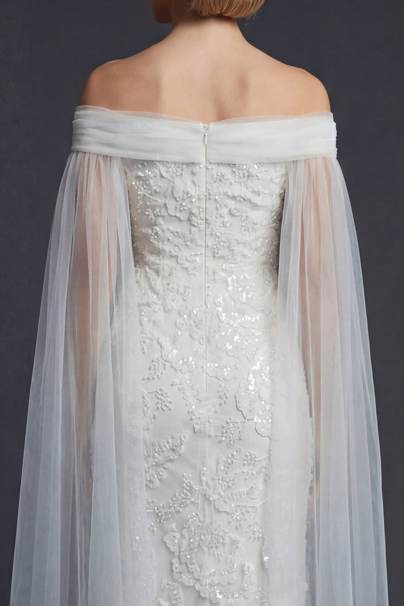 Load image into Gallery viewer, Sparkly White Off the Shoulder Mermaid Beaded Maxi Floral Boho Wedding Dress