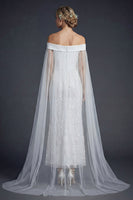 Load image into Gallery viewer, White Off the Shoulder Sparkly Mermaid Beaded Maxi Floral Boho Wedding Dress with Cape