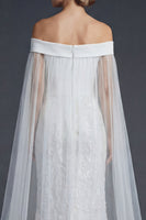 Load image into Gallery viewer, White Off the Shoulder Sparkly Mermaid Beaded Maxi Floral Boho Wedding Dress with Cape