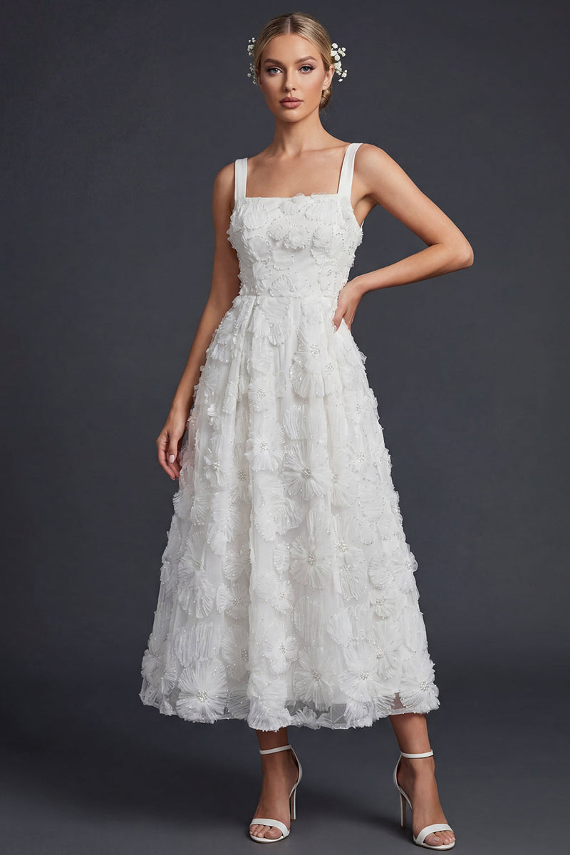 Load image into Gallery viewer, Sparkly White Maxi Beaded Boho Floral Wedding Dress with Beading