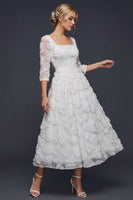 Load image into Gallery viewer, Sparkly White Beaded Floral Square Neck Maxi Boho Wedding Dress