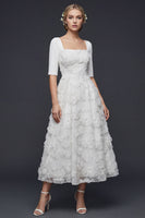 Load image into Gallery viewer, Sparkly White Beaded Floral Maxi A Line Half Sleeves Boho Wedding Dress