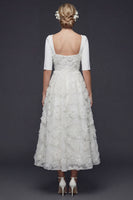 Load image into Gallery viewer, Sparkly White Beaded Floral Maxi A Line Half Sleeves Boho Wedding Dress