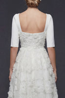 Load image into Gallery viewer, Sparkly White Beaded Floral Maxi A Line Half Sleeves Boho Wedding Dress