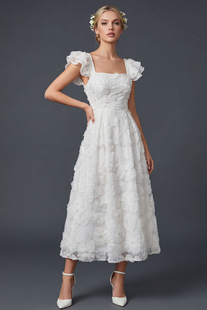 Load image into Gallery viewer, Sparkly White Ruffled Maxi Beaded Floral Boho Wedding Dress