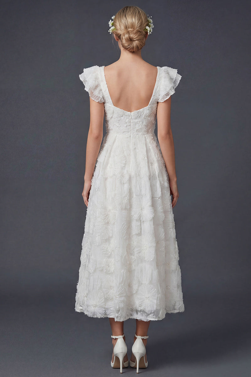 Load image into Gallery viewer, Sparkly White Ruffled Maxi Beaded Floral Boho Wedding Dress