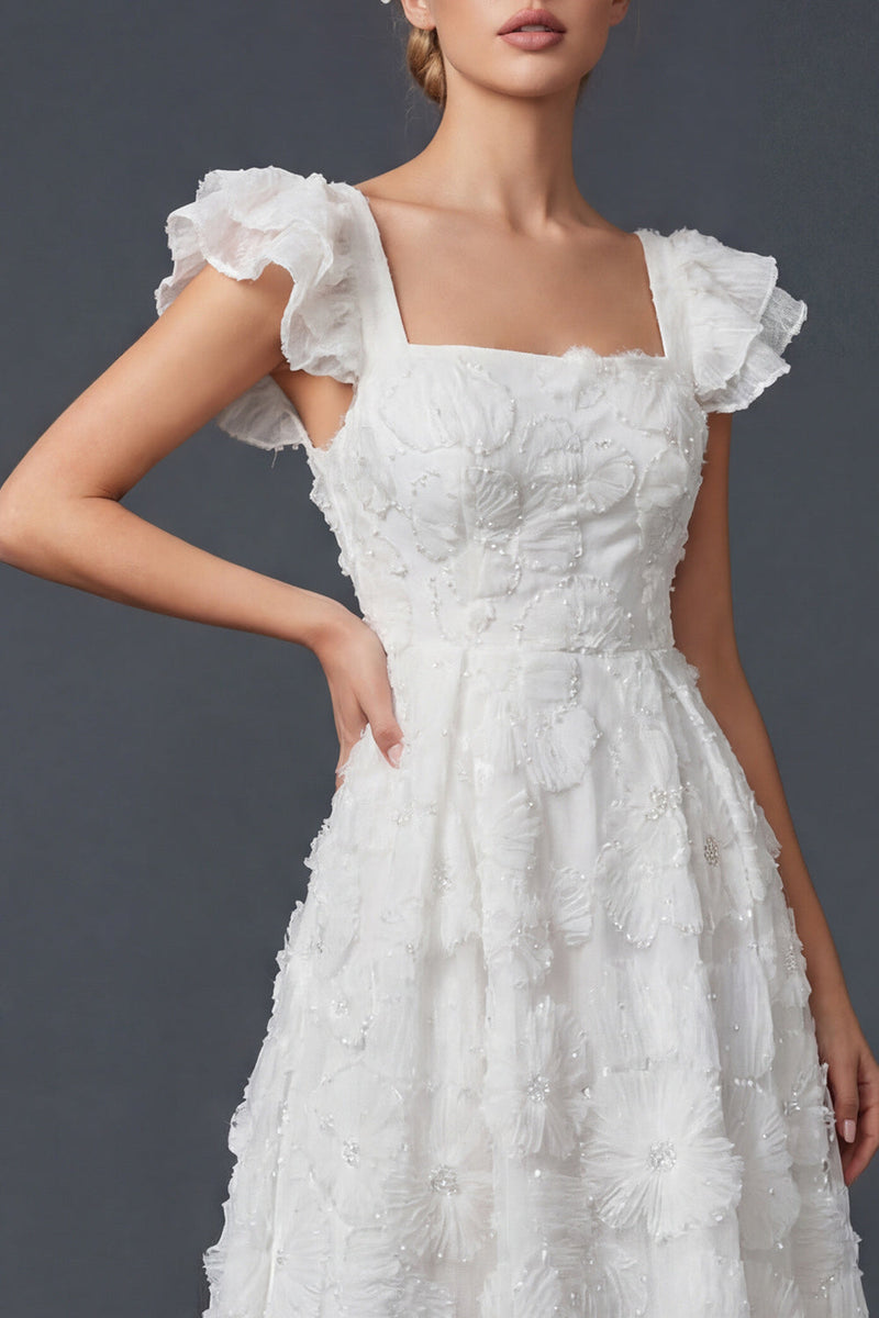 Load image into Gallery viewer, Sparkly White Ruffled Maxi Beaded Floral Boho Wedding Dress