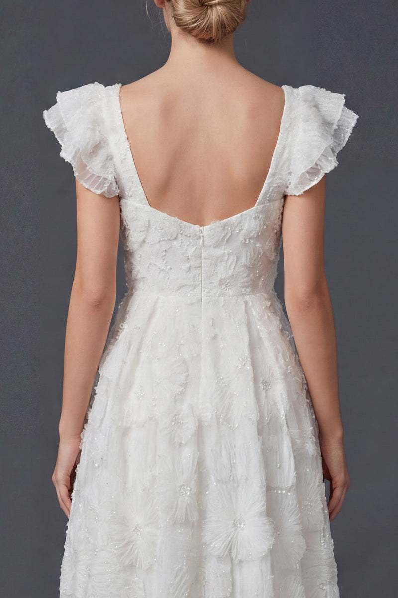 Load image into Gallery viewer, Sparkly White Ruffled Maxi Beaded Floral Boho Wedding Dress