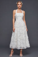 Load image into Gallery viewer, White A Line Halter Floral Maxi Boho Wedding Dress