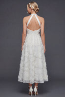 Load image into Gallery viewer, White A Line Halter Floral Maxi Boho Wedding Dress