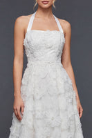 Load image into Gallery viewer, White A Line Halter Floral Maxi Boho Wedding Dress