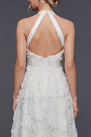 Load image into Gallery viewer, White A Line Halter Floral Maxi Boho Wedding Dress