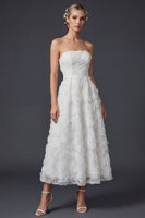 Load image into Gallery viewer, Floral White A Line Strapless Maxi Boho Wedding Dress