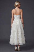 Load image into Gallery viewer, Floral White A Line Strapless Maxi Boho Wedding Dress