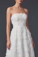 Load image into Gallery viewer, Floral White A Line Strapless Maxi Boho Wedding Dress