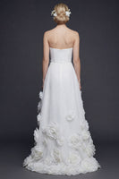 Load image into Gallery viewer, White Strapless High-Low A Line Boho Wedding Dress with 3D Flowers