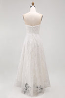 Load image into Gallery viewer, White A Line Strapless Floral High-Low Boho Wedding Dress