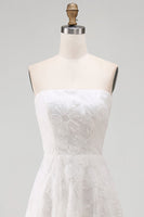 Load image into Gallery viewer, White A Line Strapless Floral High-Low Boho Wedding Dress