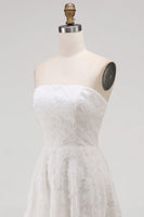 Load image into Gallery viewer, White A Line Strapless Floral High-Low Boho Wedding Dress